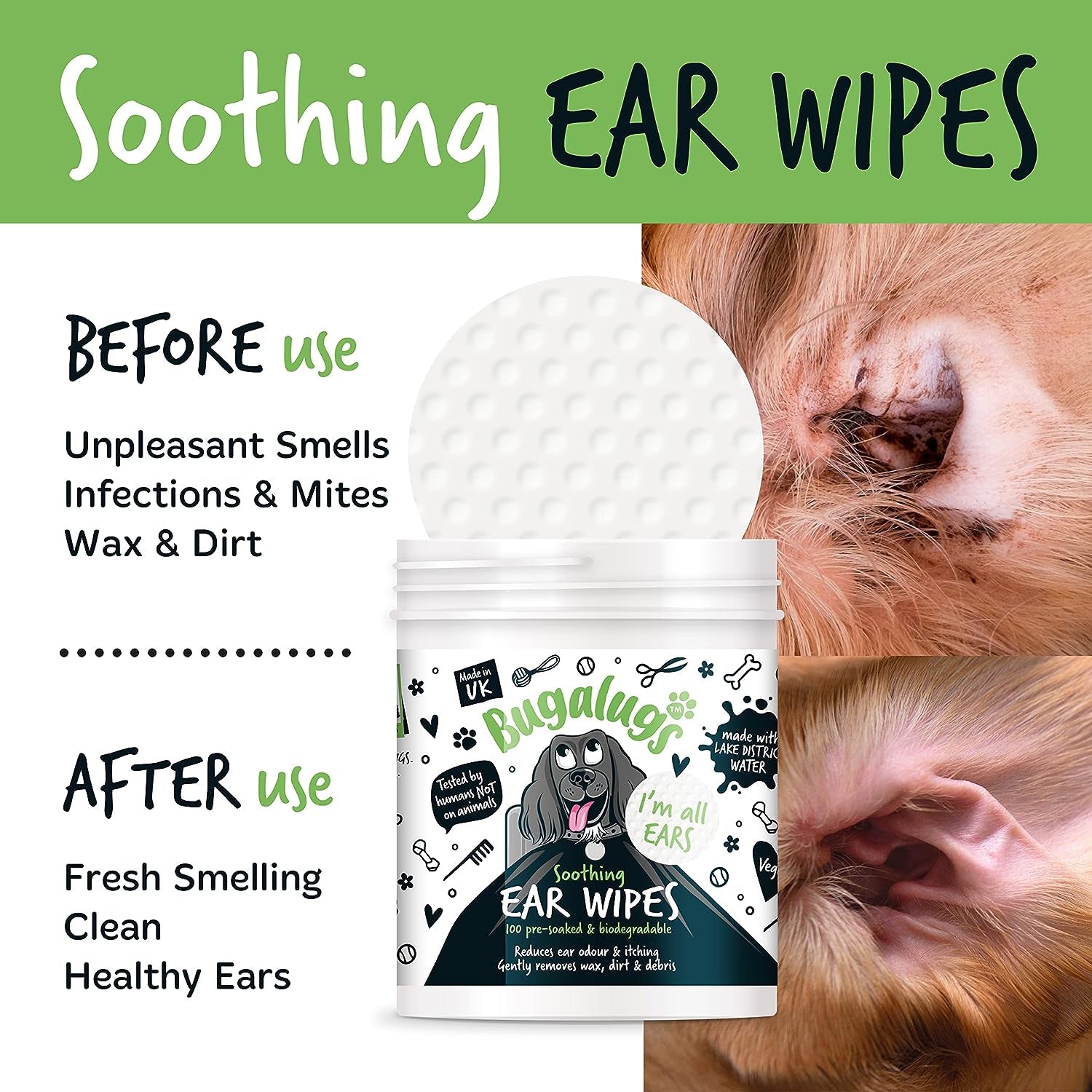 Bugalugs Ear Wipes: 100 Wipes