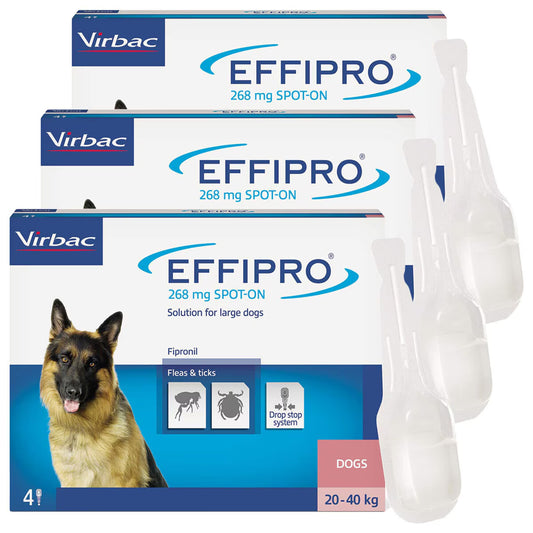 Effipro® Spot-On Flea and Tick Treatment for Large Dogs (20-40Kg), 3 X 4 X 268Mg