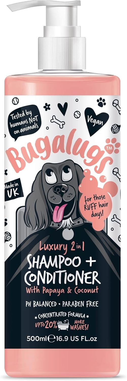 Bugalugs Dog Shampoo Luxury 2 in 1 Papaya & Coconut dog grooming shampoo: 500ml