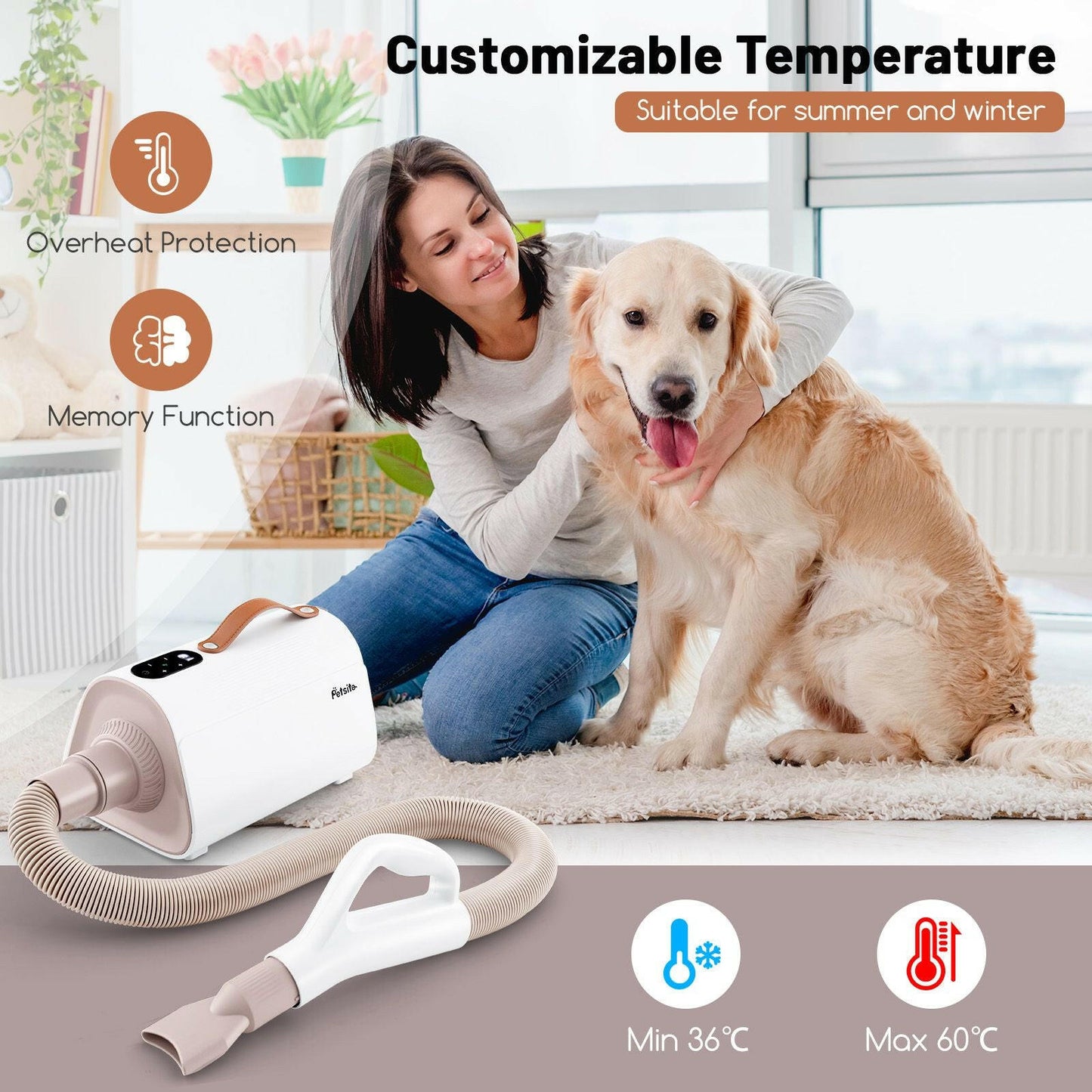 Professional Dog Hair Dryer with Negative Ion Technology: Fast Drying and Anti-Static for Pet Grooming