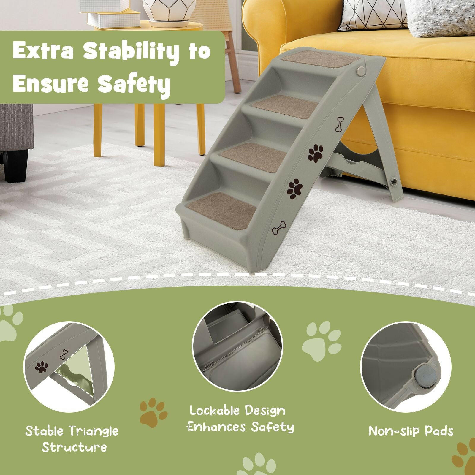 Dog Stairs with Secure 4-Step Design and Non-Slip Surface for Safe and Easy Access