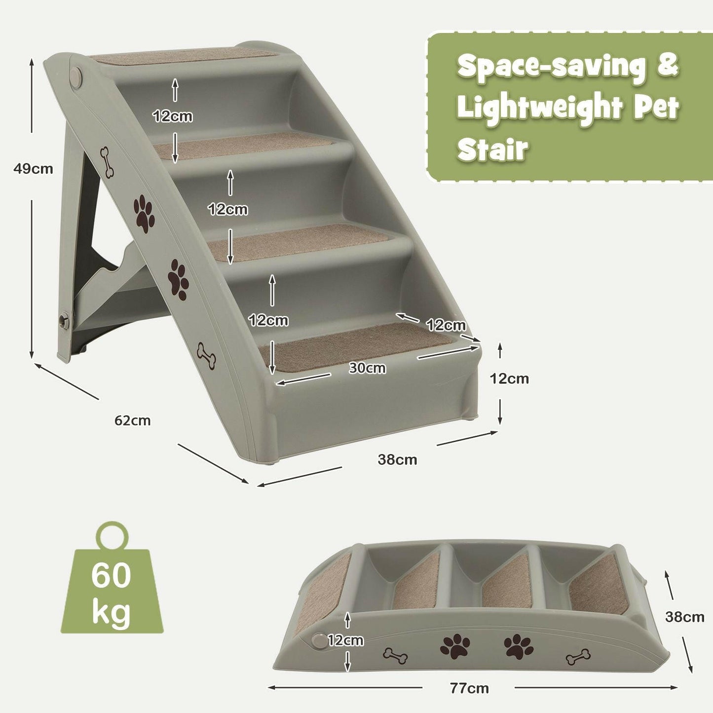 Dog Stairs with Secure 4-Step Design and Non-Slip Surface for Safe and Easy Access