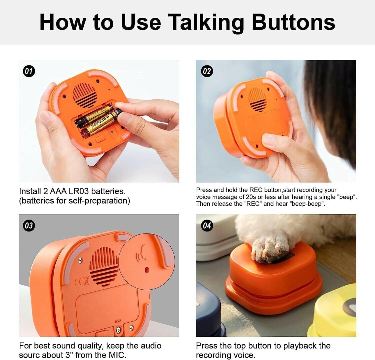 Recordable Dog Training Buttons: Set of 9 Talking Buttons
