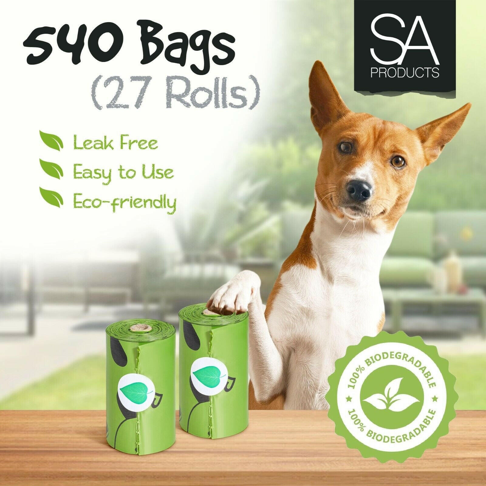 Pack of 540 Biodegradable Large Dog Waste Bag Refills, Environmentally Friendly and Durable
