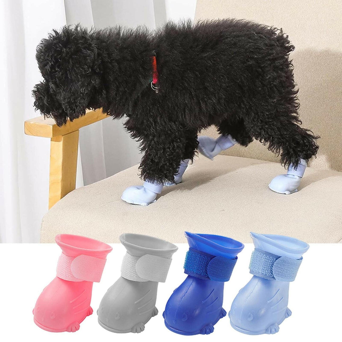 Waterproof Anti-Slip Dog Puppy Rain Boots/Shoes: Set of 4