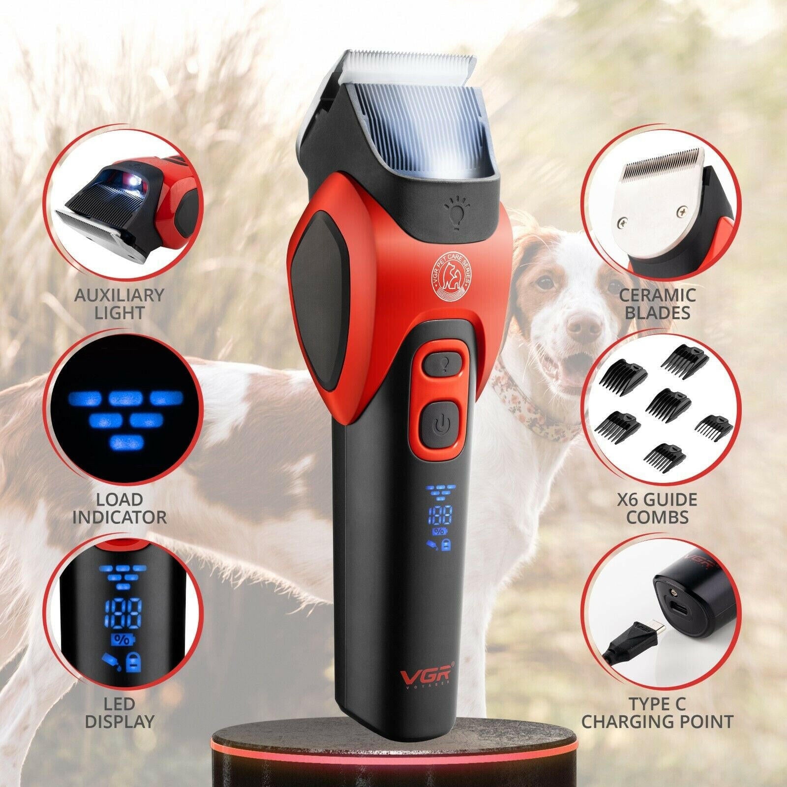 VGR Cordless Dog Trimmer: Pro Grooming Kit for Thick & Curly Coats